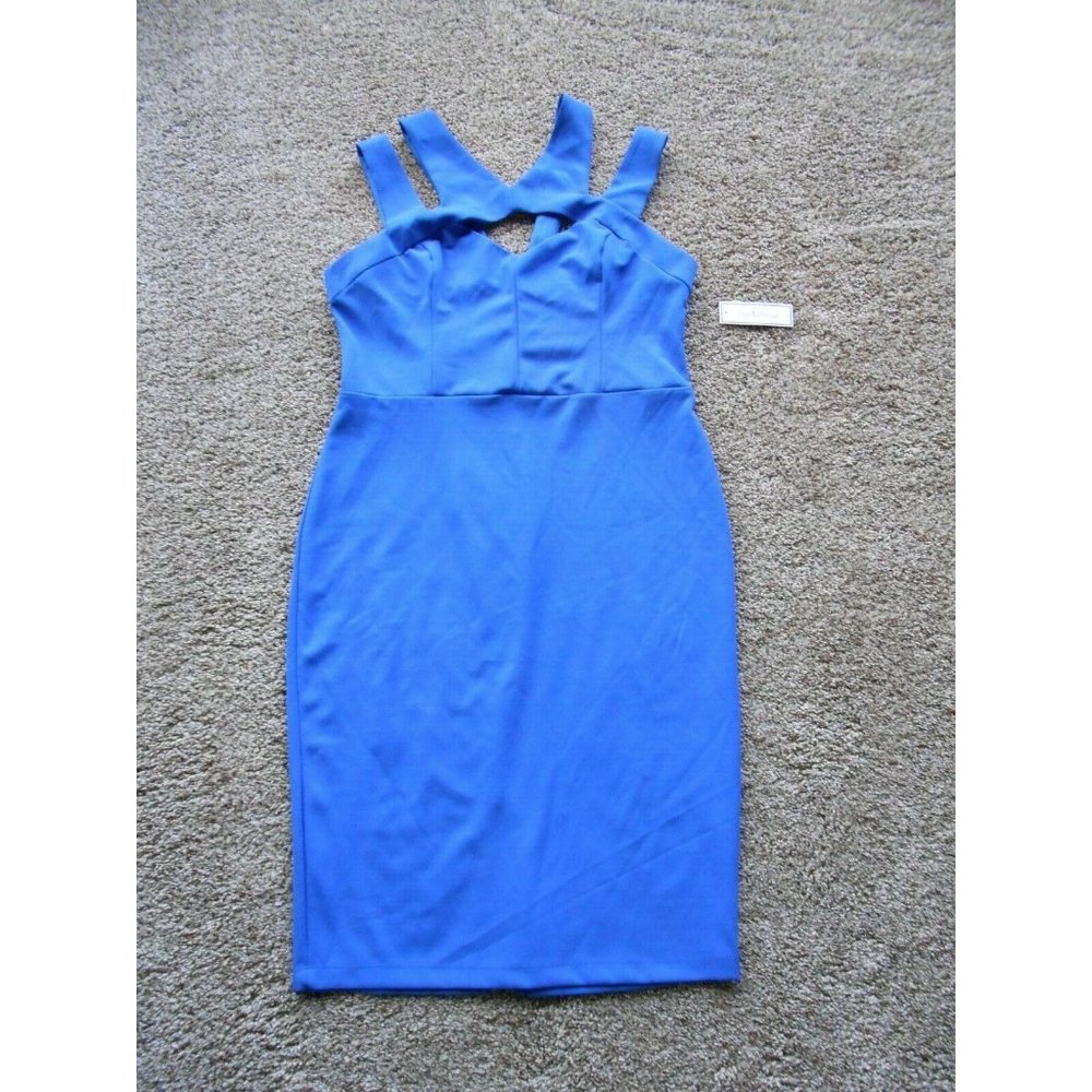 New Premier Amour‎ Strappy Knee Length size 16 Fit Dress Cobalt Blue Cocktail!